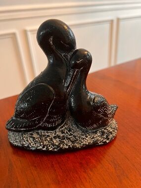 The Aardic Collection Canada 70s Soapstone Pelican Mother and Chick Sculpture